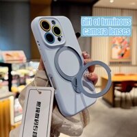 Dành Cho iPhone 12 13 14 15 16 Pro Max Plus Ốp Điện Thoại Sang Trọng Chính Hãng Siêu Sợi Da Lộn Lót Xoay Xoay 360 Độ Từ Giá Đỡ Gốm Phát Sáng Trong Bóng Tối Vỏ Ống Kính Máy Ảnh