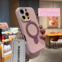 Dành Cho iPhone 12 13 14 15 16 Pro Max Plus Ốp Điện Thoại Sang Trọng Chính Hãng Siêu Sợi Da Lộn Lót Xoay Xoay 360 Độ Từ Giá Đỡ Gốm Phát Sáng Trong Bóng Tối Vỏ Ống Kính Máy Ảnh