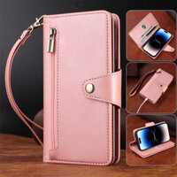 Dành Cho iphone 12 13 Mini 14 Plus Pro Max Ốp Lưng Lật Khe Cắm Thẻ Đứng Dây Kéo Da Ví Bao Da