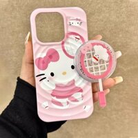Dành Cho IPhone 14 Pro Max Ốp Lưng IPhone Hàn Quốc Màu Hồng Dễ Thương Hello Kitty Giá Đỡ Điện Thoại Từ Tính Giá Đỡ Ốp Lưng Dày Bảo Vệ Camera Cho IPhone 15 14 13 12 Pro Max