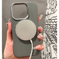 Dành Cho IPhone 16 Pro Max Sạc Từ Tính Kết Cấu Sợi Carbon Da Dành Cho IPhone 15 Pro Max 16 Plus 14 13 Nhôm Len Cứng Ốp Lưng