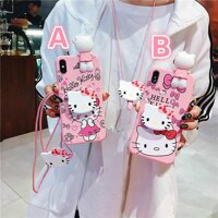 Dành cho IPhone 6 6 S 6 S Plus iPhone 7 Plus 8 Plus XS XR 3D Hoạt Hình Dễ Thương Điện Thoại Hello Kitty ốp lưng Silicone Mềm Hồng Ốp Lưng IPhone XS MAX Giá Đỡ Đứng Dây