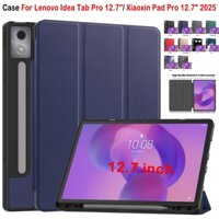 Dành Cho Lenovo Idea Tab Pro 12.7 inch 2025 Da PU Chất Lượng Cao Chống Sốc Đứng Flip Cover Lenovo Xiaoxin Pad Pro 12.7 "Thời Trang Ba Gấp Chức Năng Giấc Ngủ Vỏ Máy Tính Bảng