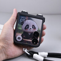 Dành Cho Motorola Razr50 Siêu Dễ Thương Ốp Lưng Hoạt Hình 3d Đen Gấu Trúc Tai Có Thể Gập Lại Ốp lưng Cho Motorola Razr 50 Ốp Lưng Với Full Bảo Vệ Phim