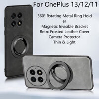 Dành Cho OnePlus 13 12 11 ACE 3 Pro Ace3 Ốp Lưng Xoay 360 Độ Kim Loại Ngón Tay Giá Đỡ Retro Da Mờ Vỏ Điện Thoại