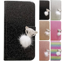 Dành Cho Ốp Lưng Samsung Galaxy A8 A8 + Plus (2018) [Kim Cương Cổ Điển Kim Cương Panther & Plush] Handmade Bling Long Lanh Lấp Lánh Vỏ Lật Folio Với Ngăn Đựng Thẻ Đóng Từ Tính Chân Đế LazadaMall