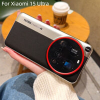 Dành Cho Ốp Lưng Xiaomi 15 Ultra 15Ultra Sang Trọng Mạ Điện Bạc Phong Cách Máy Ảnh Ghép Da PC Vỏ Điện Thoại Cứng