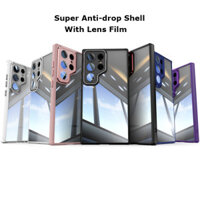 Dành Cho Samsung Galaxy A26 A36 A56 A06 A16 5G Kim Loại Giáp Mặt Sau Vỏ Tính Khí Trong Suốt Camera Full Cover Với Ống Kính Phim Siêu Chống Rơi Silica gel Edge Bảo Vệ