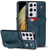 Dành Cho Samsung Galaxy S22 S20 S21 FE Note 20 Siêu Da Có Khe Cắm Thẻ Dây Đeo Tay Đứng