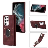 Dành cho Samsung Galaxy S23 Ultra 5G Armor Ring Wallet Back Cover Phone Case (Đỏ rượu vang)