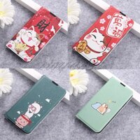 Dành Cho Samsung Galaxy S24 Ultra S24 + S23 S22 S20 Ultra S23 + S22 + S20 + S23 FE S20 FE Plus S10 Lite S10 + Fortune Cat Lucky Sleeping Puppy Blessings Vỏ Điện Thoại Da Lật Từ Tính