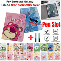 Dành Cho Samsung Galaxy Tab A8 10.5 2021 SM-X200 SM-X205 X207 Có Khe Cắm Bút Siêu Mỏng Trẻ Em Hoạt Hình Dễ Thương Da Đứng Bao Da Chống Sốc Flip Case