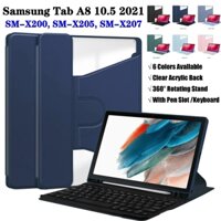 Dành Cho Samsung Galaxy Tab A8 10.5 2021 2022 SM-X200 SM-X205 SM-X207 Vỏ Bảo Vệ Máy Tính Bảng Thời Trang 360° Đế xoay Vỏ bọc da lật Acrylic trong suốt Vỏ bút bàn phím