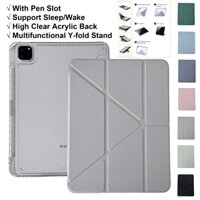Dành Cho Samsung Galaxy Tab S10 + 5G S10 Plus 12.4 "2024 S9 FE Plus S9 + FE + SM-X820 X820N X826B X826N X810 X816B X818U X610 X616B Vỏ Lật Đứng Chữ Y Trong Suốt Khe Cắm Bút Acrylic