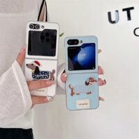 Dành Cho Samsung Galaxy Z Flip 4 Ốp Lưng Flip 3 Z Flip 5 Z Flip 6 Nắp Khung Mạ Điện FLIP4 / 3 Flip5 / 6 Vỏ Chống Rơi Họa Tiết litchi Chó Thêu Dễ Thương