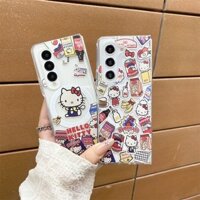 Dành Cho Samsung Galaxy Z Fold 6 5 4 3 Ốp Lưng Sữa Hello Kitty Dây Đeo Giấy Laser Giá Đỡ Sạc Từ Tính Vỏ Cứng Trong Suốt Cho Samsung Z Fold6 Fold5 Fold4 Fold3 5G Vỏ Điện Thoại
