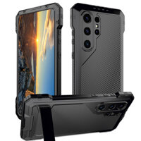Dành Cho Samsung S24 Siêu Kim Loại Giáp Ốp Lưng Điện Thoại Nhôm Chịu Lực Vít Ốp Lưng Shokproof Cover Bảo Vệ Màn Hình PET Có Giá Đỡ