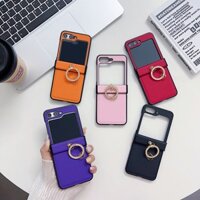 Dành Cho Samsung Z Flip 3 4 5 Ốp Lưng Sang Trọng Kim Loại Vàng Nhẫn Điện Thoại Dành Cho Galaxy ZFlip3 ZFlip4 ZFlip5 5G Da Họa Tiết Vải Chống Vỡ