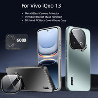 Dành Cho Vivo iQoo 13 iQoo13 Ốp Lưng Kim Loại Sang Trọng Kính Bảo Vệ Ống Kính Máy Ảnh Giá Đỡ Vô Hình Frosted PC Vỏ Điện Thoại Cứng