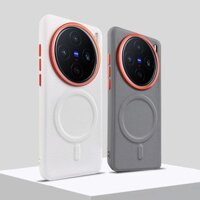 Dành Cho Vivo X200 Hút Từ Tính Da Trơn Ốp Lưng Điện Thoại Vivo X200 Pro Mini Kim Loại Lỗ Lớn Độc Lập Nút Bìa Cứng
