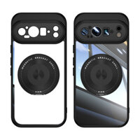Dành cho vỏ Google Pixel 9 9Pro 8A Luxury 360° Xoay Giá Đỡ Từ Tính Vỏ Điện Thoại Acrylic Trong Suốt Kính Bảo Vệ Ống Kính Chống Sốc Cứng Bumer Phụ Kiện