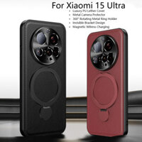 Dành Cho Xiaomi 15 Ultra Ốp Lưng Điện Thoại Kim Loại Sang Trọng Bảo Vệ Camera 360o Xoay Vòng Từ Tính Giá Đỡ Da Cứng Cho Xiaomi 15Ultra Vỏ