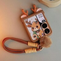 Dành Cho Xiaomi Mixflip Ốp Lưng Hoạt Hình Màu Nâu 3d Lantler Little Nai Sừng Tấm Funda Dành Cho Samsung Galaxy Z Flip 6 Zflip5 / Oppo Find N3 N2 Flip / Motorola 50 Vỏ Màn Hình Gấp