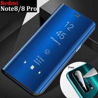 Dành cho Xiaomi Redmi Note 8/Note 8 Pro Da Cao Cấp Thông Minh Flip Cover Ốp Lưng Gương Điện Thoại Ốp Lưng Cường Lực ống kính Camera phim bảo vệ