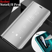 Dành cho Xiaomi Redmi Note 8/Note 8 Pro Da Cao Cấp Thông Minh Flip Cover Ốp Lưng Gương Điện Thoại Ốp Lưng Cường Lực ống kính Camera phim bảo vệ