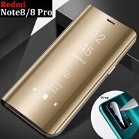 Dành cho Xiaomi Redmi Note 8/Note 8 Pro Da Cao Cấp Thông Minh Flip Cover Ốp Lưng Gương Điện Thoại Ốp Lưng Cường Lực ống kính Camera phim bảo vệ