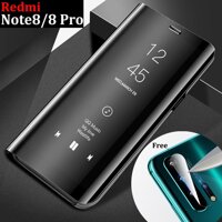 Dành cho Xiaomi Redmi Note 8/Note 8 Pro Da Cao Cấp Thông Minh Flip Cover Ốp Lưng Gương Điện Thoại Ốp Lưng Cường Lực ống kính Camera phim bảo vệ