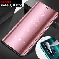 Dành cho Xiaomi Redmi Note 8/Note 8 Pro Da Cao Cấp Thông Minh Flip Cover Ốp Lưng Gương Điện Thoại Ốp Lưng Cường Lực ống kính Camera phim bảo vệ