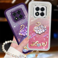 Dành Cho Xiaomi Redmi Note14 Pro Plus Pro + A4 A3X POCO X7 5G 4G Note 14 Note14Pro Ốp Điện Thoại TPU Silicon Mềm Có ✷ ❈ Bling Đáng Yêu Thiên Nga Dễ Thương + Dây Đeo Tay Vỏ Hạt