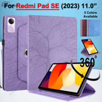Dành cho Xiaomi Redmi Pad SE 2023 11.0 "Vỏ bảo vệ máy tính bảng Red mi Pad SE 11 inch 360° Giá đỡ xoay Thời trang 3D dập nổi Tree Of Life Vỏ bọc da PU lật gấp