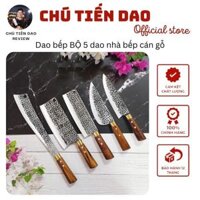 Dao bếp BỘ 5 dao nhà bếp cao cấp làm 100% từ nhíp xe ô tô cán gỗ cẩm chỉ cực kì chắc chắn