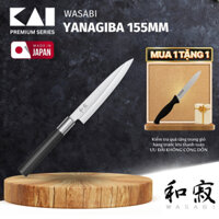 Dao bếp Nhật cao cấp KAI WASABI Yanagiba Dao Sashimi, Fillet, Sushi 6715Y cán đen lưỡi thép không rỉ 155mm