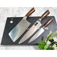 DAO - BỘ 3 DAO BẾP NHẬT BẢN THÉP DAMASCUS MÃ A2 DT2 nt topcomshop DBHD