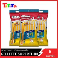Dao Cạo Râu Gillette Cán Vang Super Thin Ii 3 Gói Bộ 5 Cây Tặng 1
