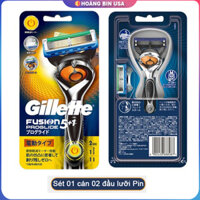 Dao cạo râu Gillette Fusion Proglide 5+1, Hộp 1 cán Pin 2 đầu lưỡi thay