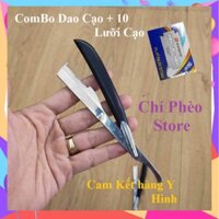 Dao Cạo Râu Tóc Mặt Tỉa Chân Mày Cán Gỗ Sơn Đen Cán Bọc Thép Chắc Chắn Đa Năng Tặng Kèm 10 Lưỡi Cạo
