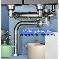 (Đảo Chiều Trái/Phải) Bộ XiPhong, Ống Xả Thoát Nước Bồn Rửa Chén Đôi Phi 110 Thoát Nước Nhanh, Ngăn Mùi Hôi