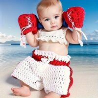 Đạo cụ chụp ảnh Boxer cho bé sơ sinh, Bộ móc Cotton dệt kim thủ công, Găng tay và quần short đấm bốc cho trẻ sơ sinh