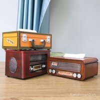 Đạo cụ chụp radio cổ điển vintage, sản phẩm thủ công, mô hình trang trí nhà sáng tạo, hộp khăn giấy trang trí