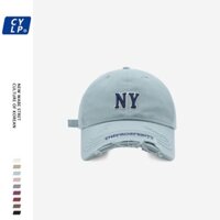 Dạo Phố NY Chữ Thêu Mũ Bóng Chày Unisex Phiên Bản Hàn Quốc Thời Trang Đường Phố Vành Lỗ Mũ Mặt Nhỏ
