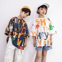 Dạo Phố Quần Áo Trẻ Em 2022 Phong Cách Mới Vừa Lớn Trẻ Em In Chữ Áo Thun Big Boy Tay Ngắn Top Girl Loose T @ -