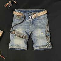 Dạo Phố Quần Crop Siêu Rách Quần Short Nam Denim Nam Breeches Casual 99% 1.17 Rời Khen ngợi Khâu Retro Cao Cấp