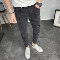 Dạo Phố Rách Đen Xám Quần Jean Nam Slim fit Skinny Quần Phiên Bản Hàn Quốc Hợp Thời Trang Thường Ngày Đến Mắt Cá Chân Quần Nam Mỏng 3.20
