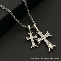 Dạo Phố Vòng Cổ Thép Không Gỉ Độc Đáo Retro Full Kim Cương Phong Cách Đôi Chữ Thập Mặt Dây Chuyền Niche Áo Len Phụ Kiện #A项链250226#