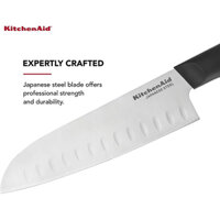 Dao Santoku Cổ điển của KitchenAid với Nắp lưỡi vừa vặn tùy chỉnh, Dao nhà bếp sắc bén, Thép không gỉ Nhật Bản 20cm