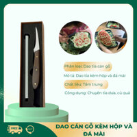 Dao tỉa cán gỗ kèm hộp và đá mài, dao tỉa dưa hấu